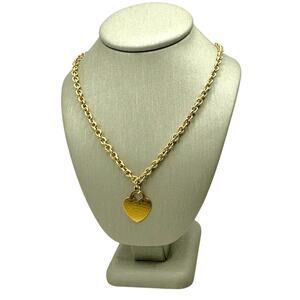 18K Yellow Gold Round Link with Heart Pendant Necklace (18961)